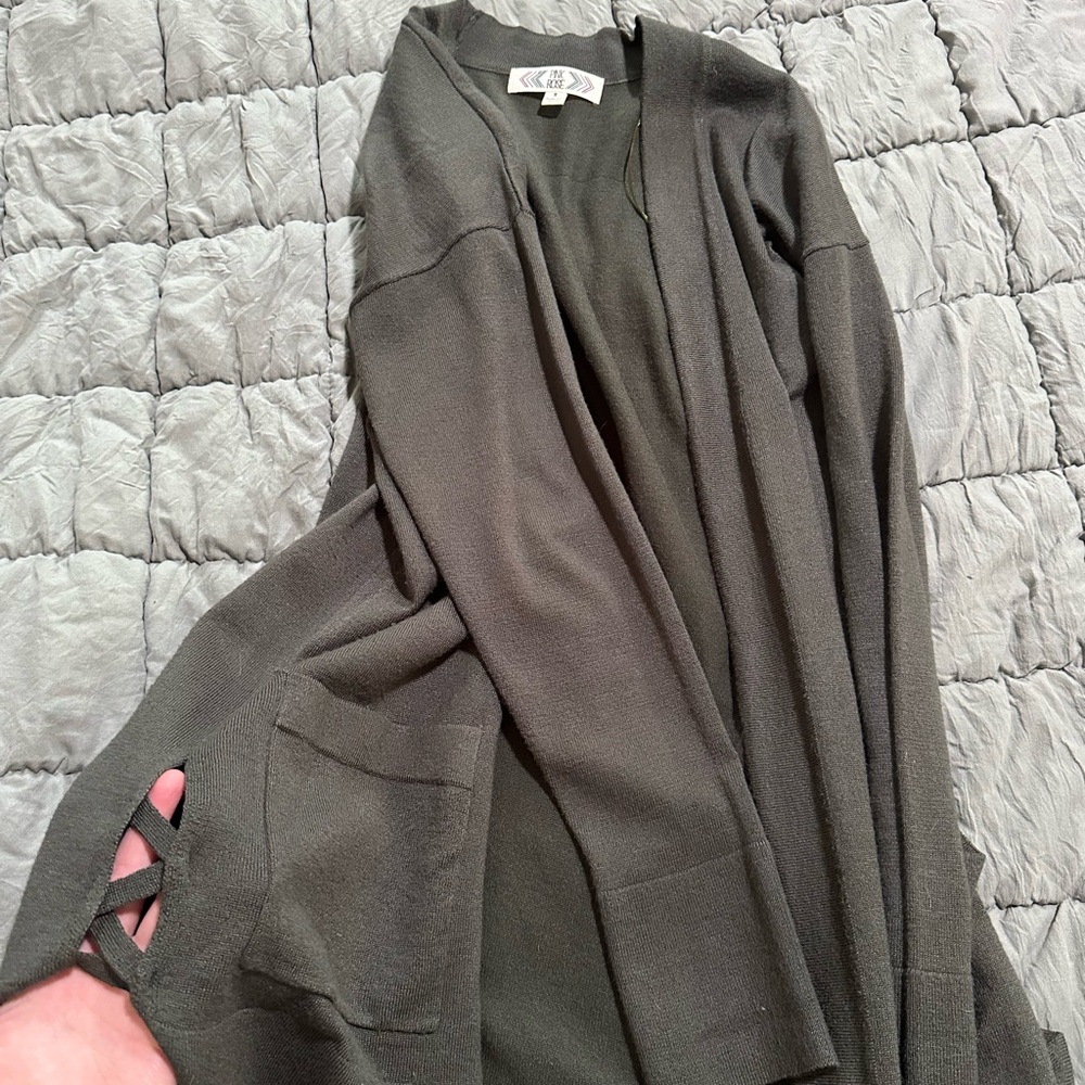 Olive Green Open Cardigan